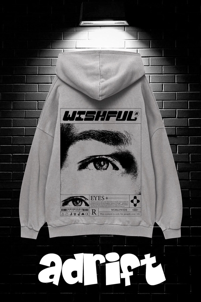 Unisex Oversize Kapüşonlu Kanguru Cepli Wıshful Baskılı Sweatshirt Hoodie