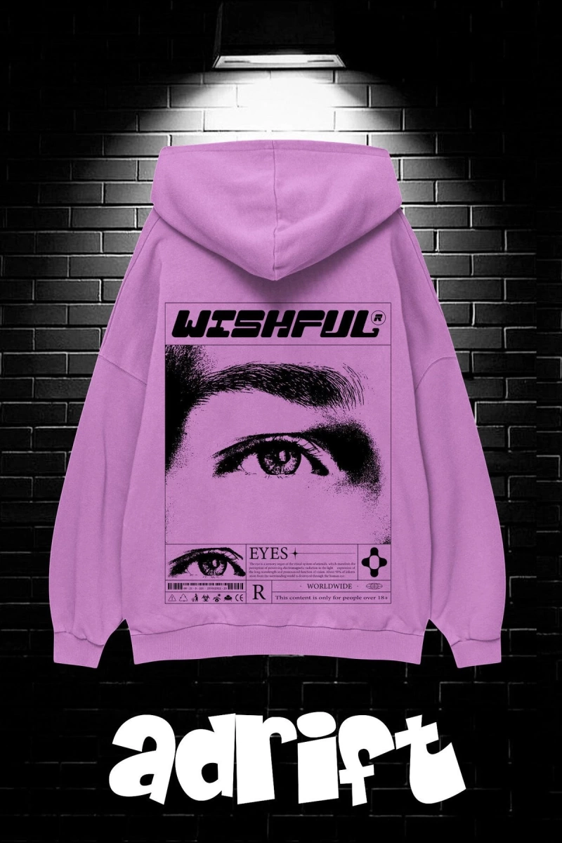Unisex Oversize Kapüşonlu Kanguru Cepli Wıshful Baskılı Sweatshirt Hoodie