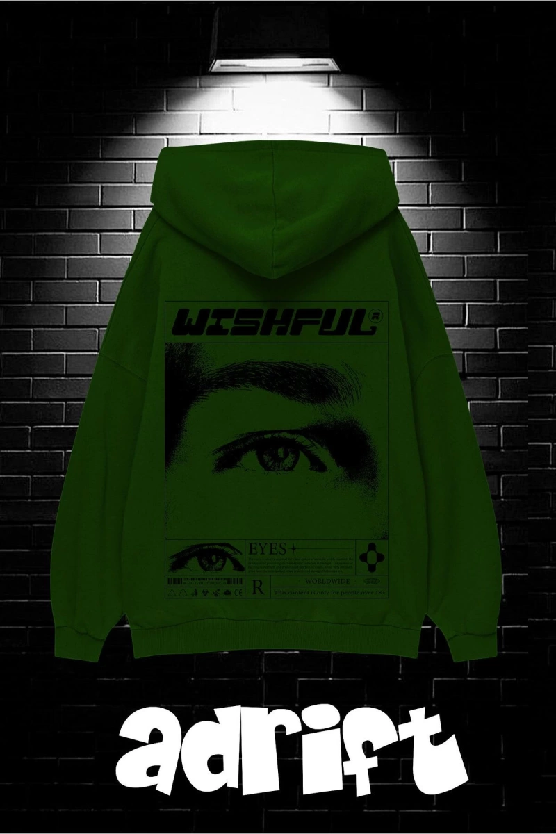 Unisex Oversize Kapüşonlu Kanguru Cepli Wıshful Baskılı Sweatshirt Hoodie