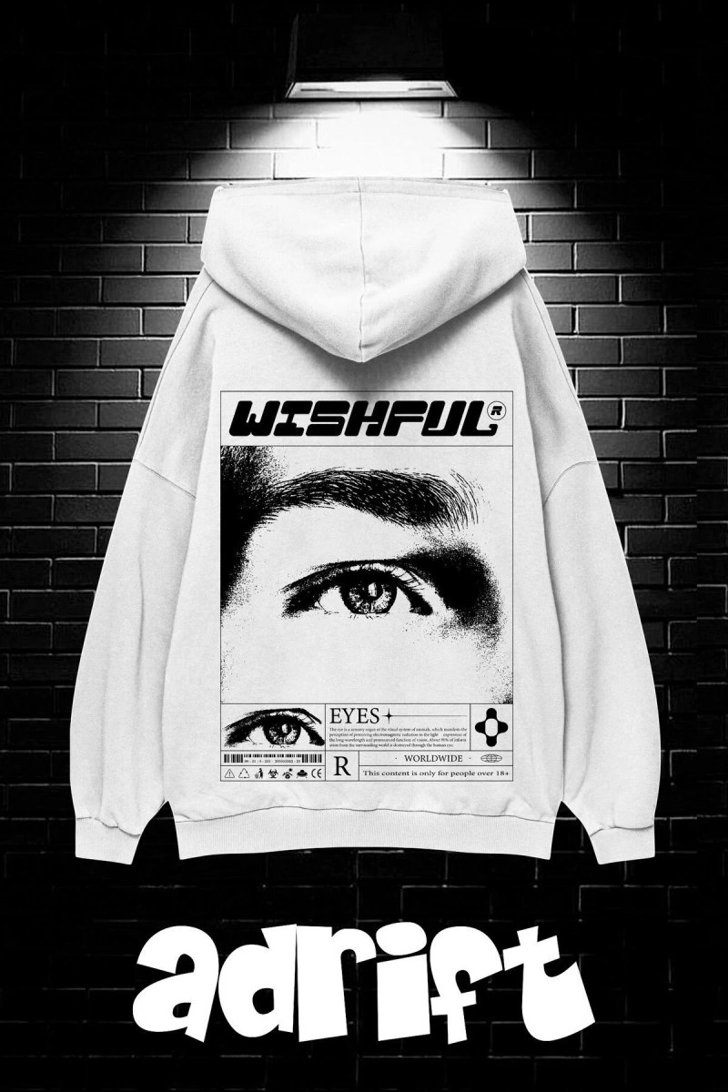 Unisex Oversize Kapüşonlu Kanguru Cepli Wıshful Baskılı Sweatshirt Hoodie