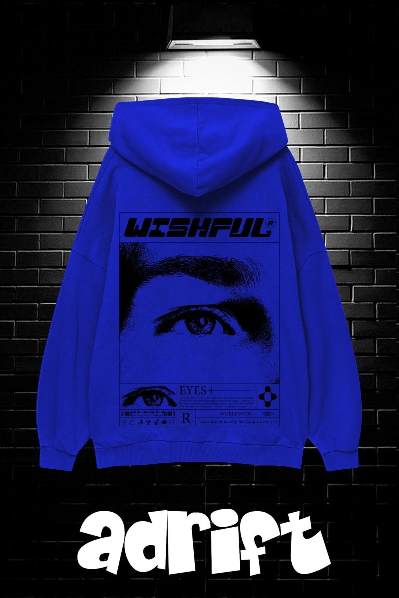 Unisex Oversize Kapüşonlu Kanguru Cepli Wıshful Baskılı Sweatshirt Hoodie