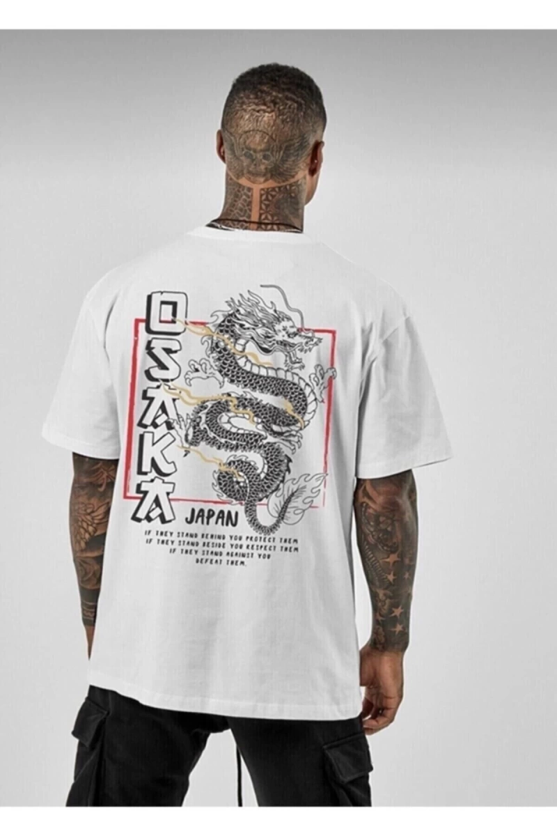 Unisex Oversize Osaka Baskılı Siyah Tshirt