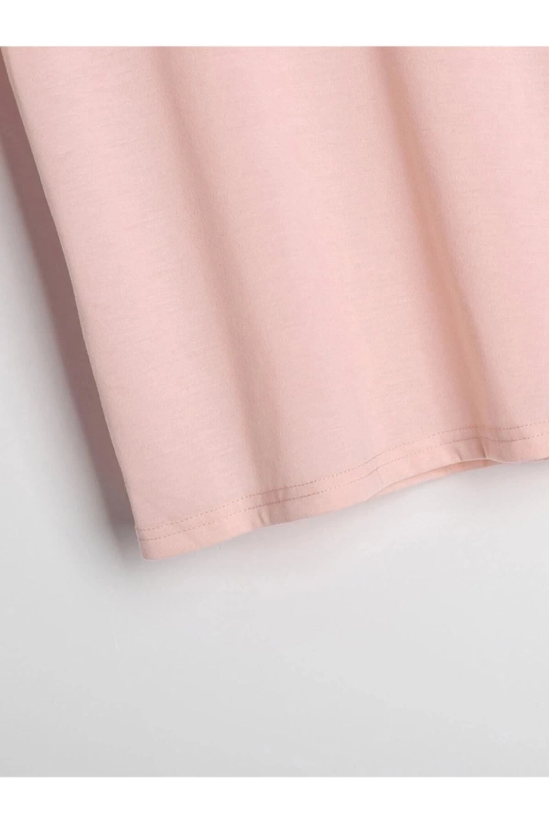 Unisex Pembe Robotik Ayıcık Baskılı Oversize Bisiklet Yaka T-shirt