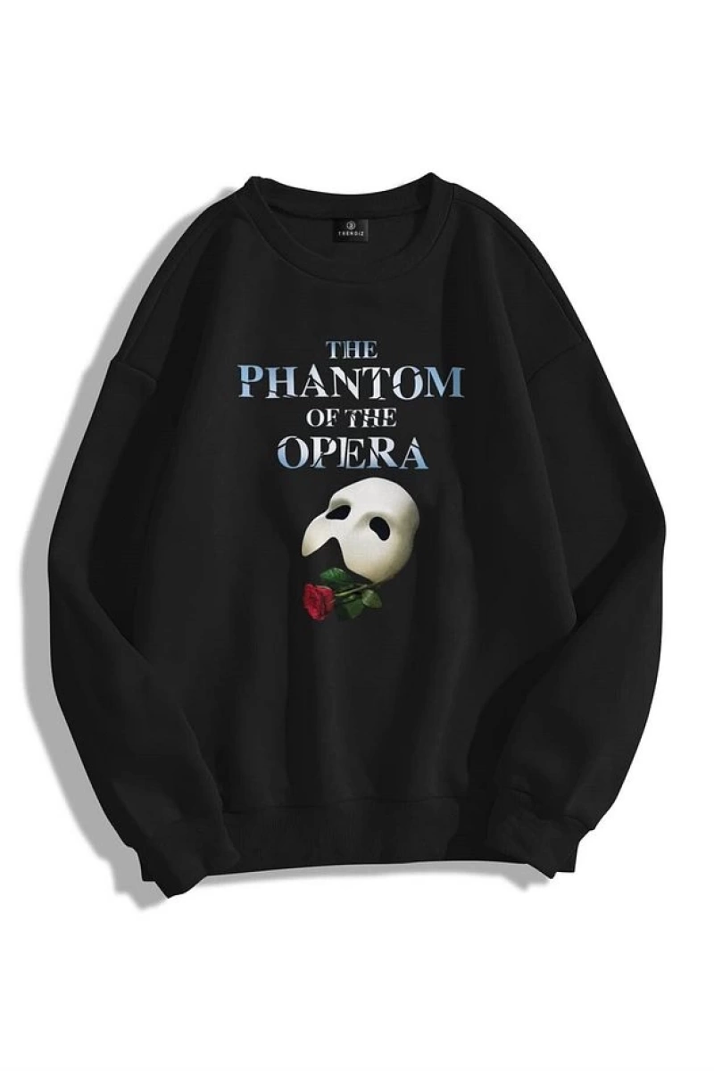 Unisex Phantom Of The Opera Bisiklet Yaka Sweatshirt Siyah