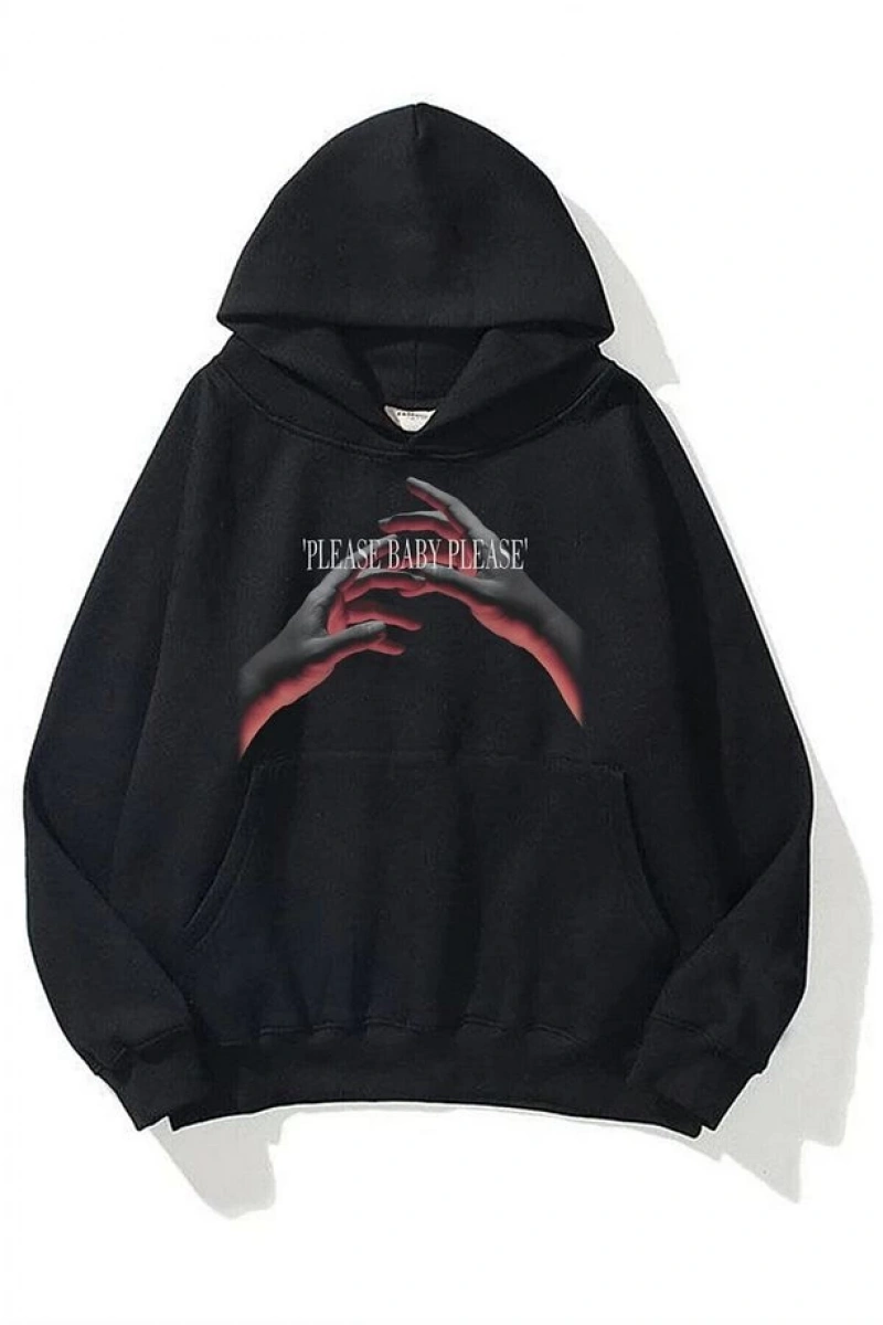 Unisex Please Baby Sweatshirt Hoodie Siyah