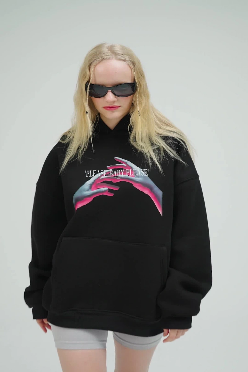 Unisex Please Baby Sweatshirt Hoodie Siyah