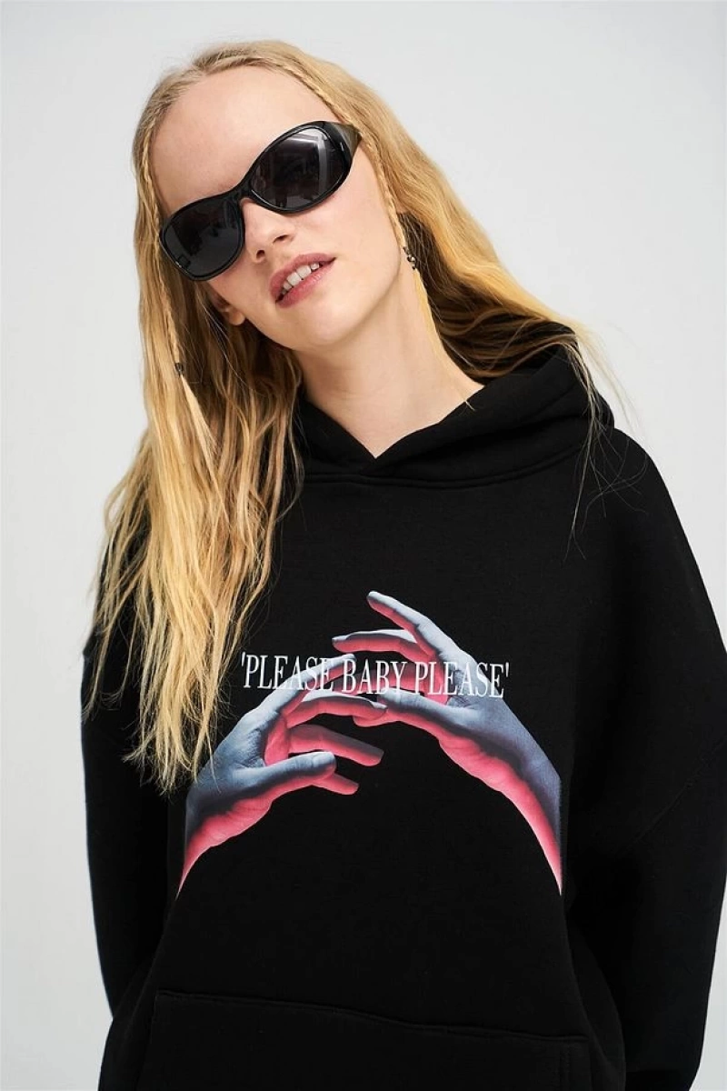 Unisex Please Baby Sweatshirt Hoodie Siyah