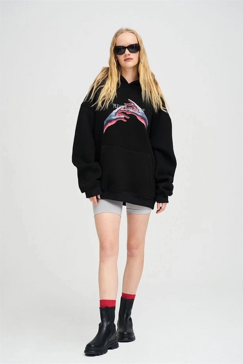 Unisex Please Baby Sweatshirt Hoodie Siyah