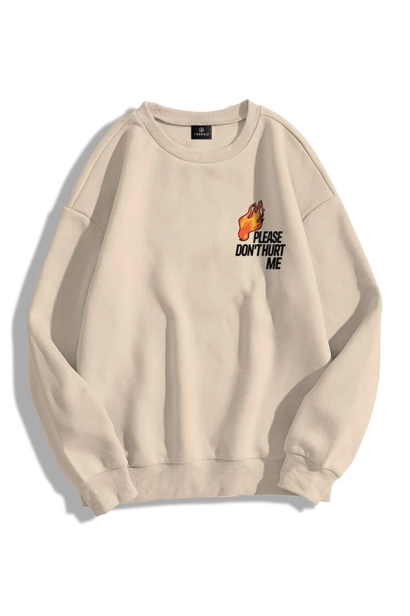 Unisex Please Dont Hurt Me Bisiklet Yaka Sweatshirt Hoodie Gri