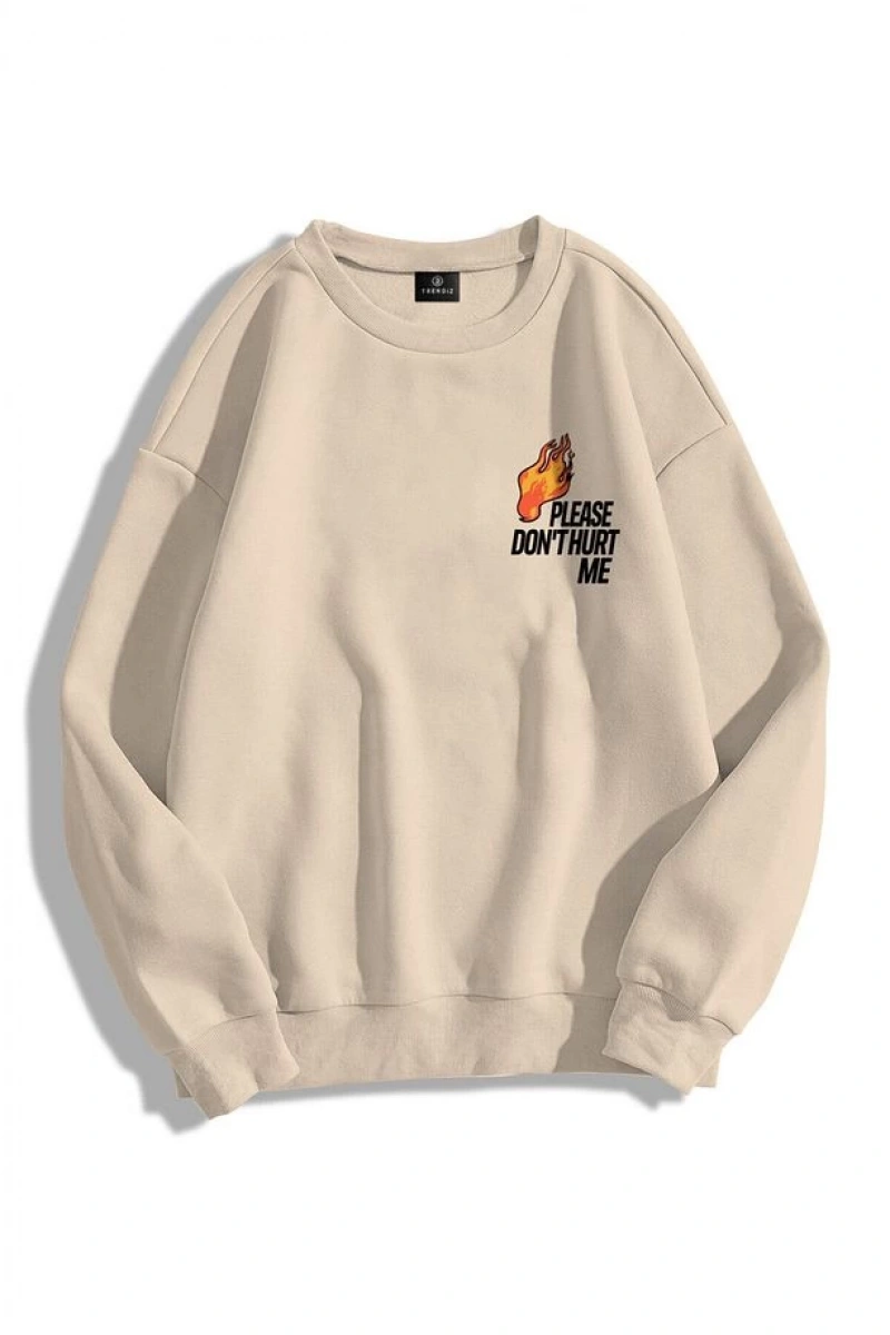 Unisex Please Dont Hurt Me Bisiklet Yaka Sweatshirt Hoodie Gri