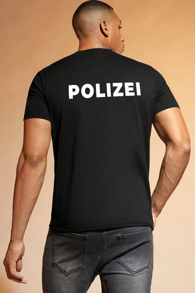 Unisex Polizei Baskılı T-shirt