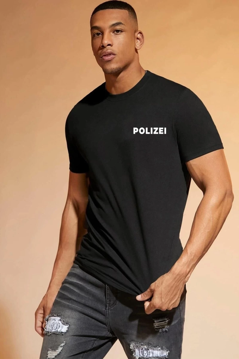 Unisex Polizei Baskılı T-shirt