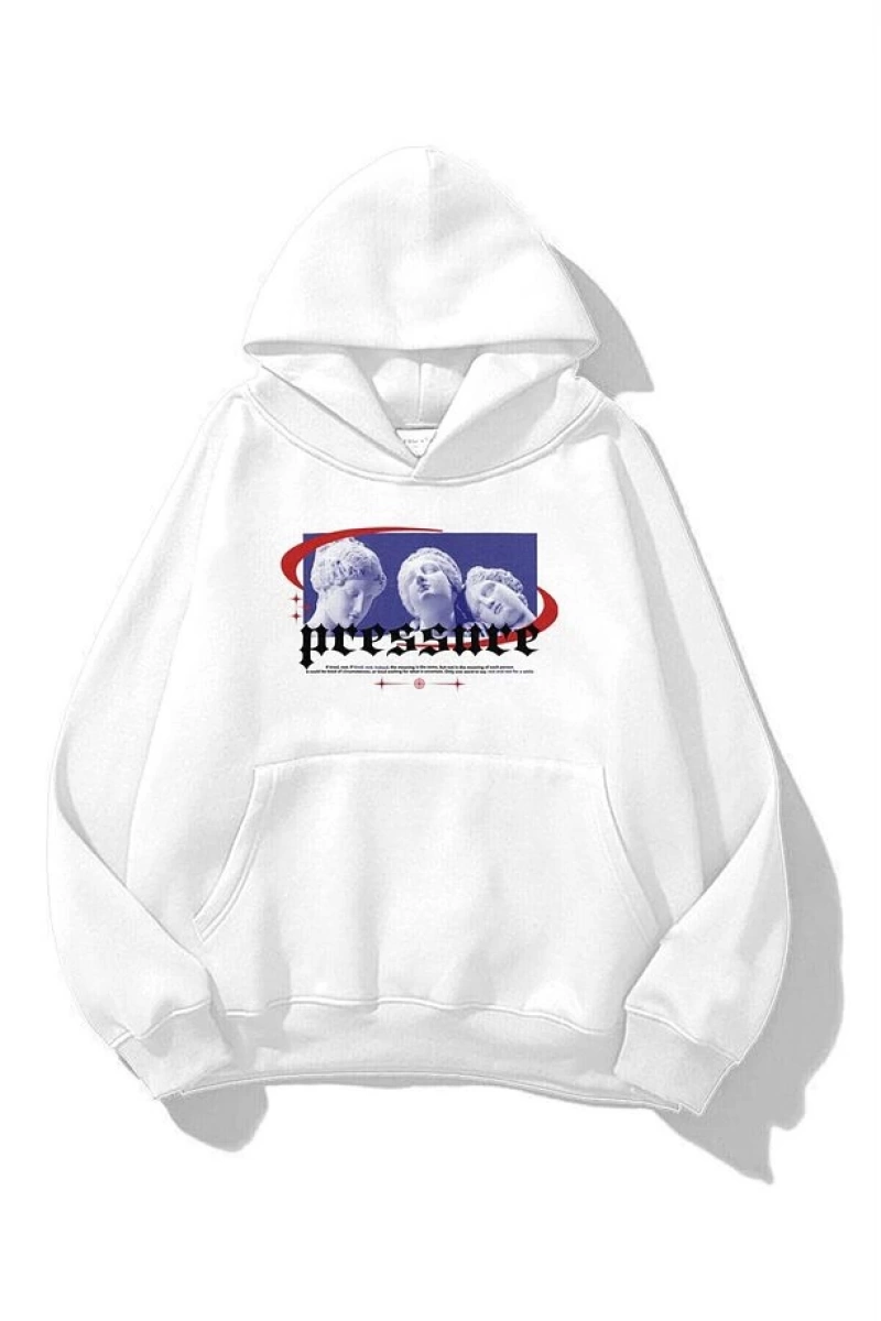 Unisex Pressure Sweatshirt Hoodie Beyaz