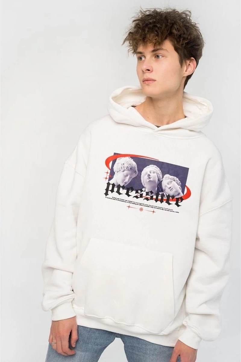 Unisex Pressure Sweatshirt Hoodie Beyaz