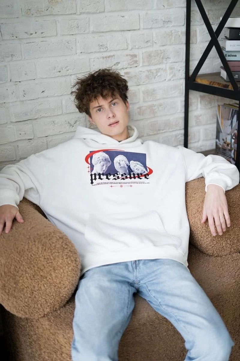 Unisex Pressure Sweatshirt Hoodie Beyaz