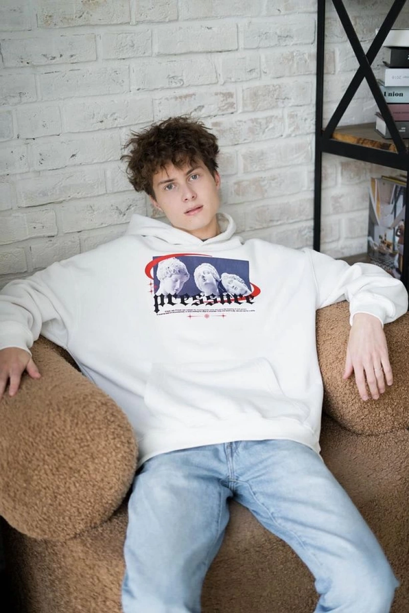 Unisex Pressure Sweatshirt Hoodie Beyaz