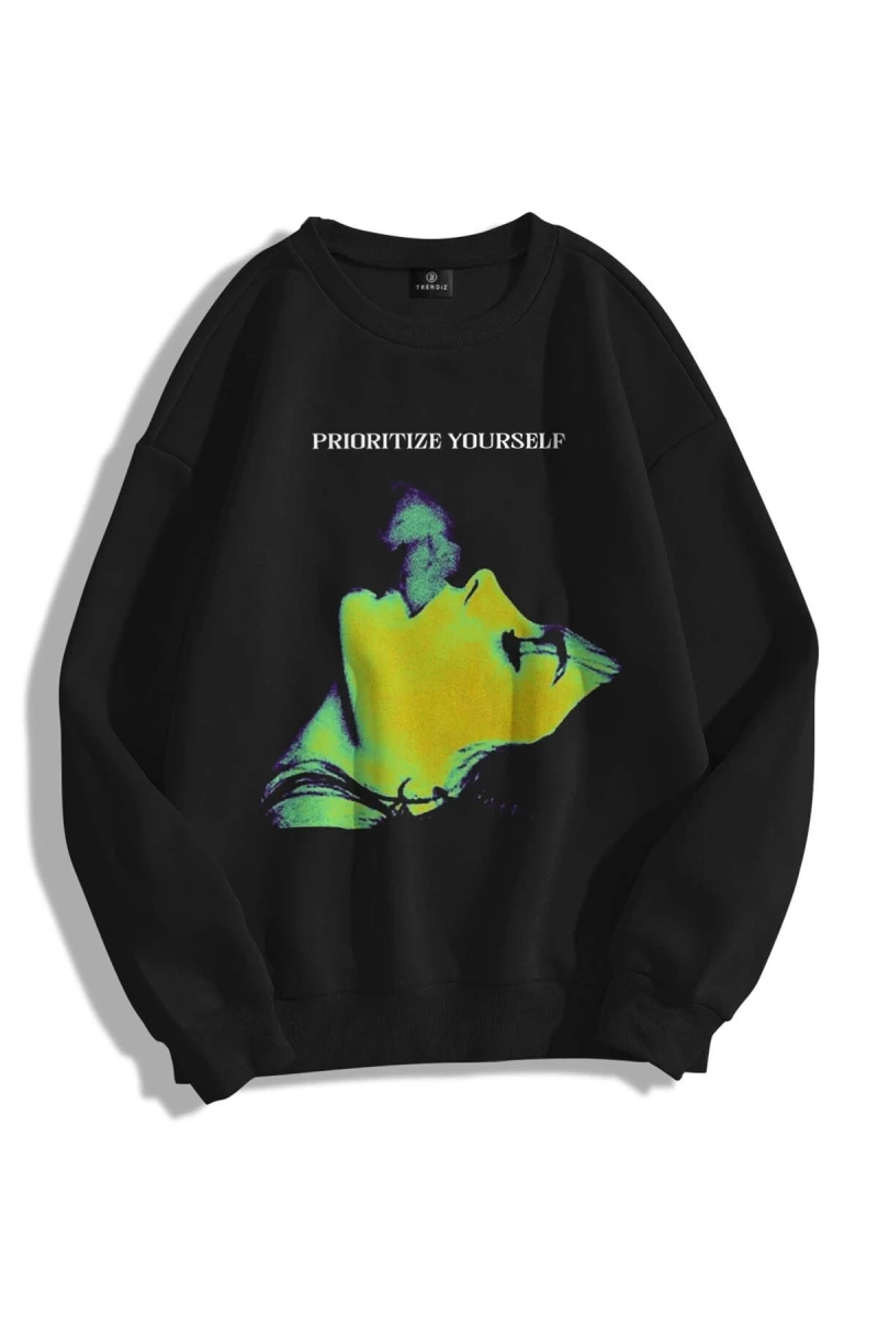 Unisex Prioritize Yourself Bisiklet Yaka Sweatshirt