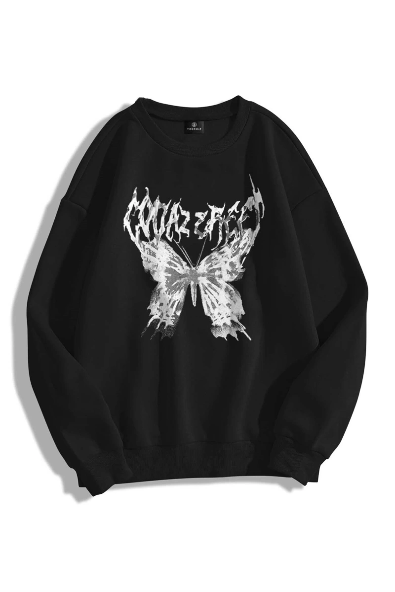 Unisex Punk Kelebek Bisiklet Yaka Sweatshirt