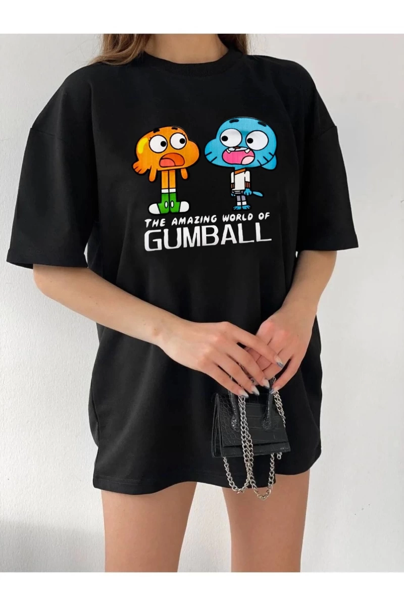 Unisex Rahat Kesim Gumball Karakter Oversize T-shirt