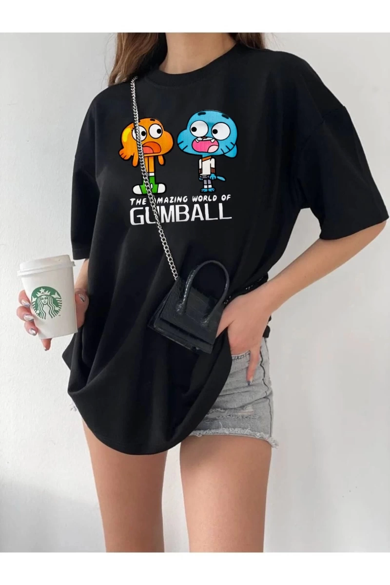 Unisex Rahat Kesim Gumball Karakter Oversize T-shirt