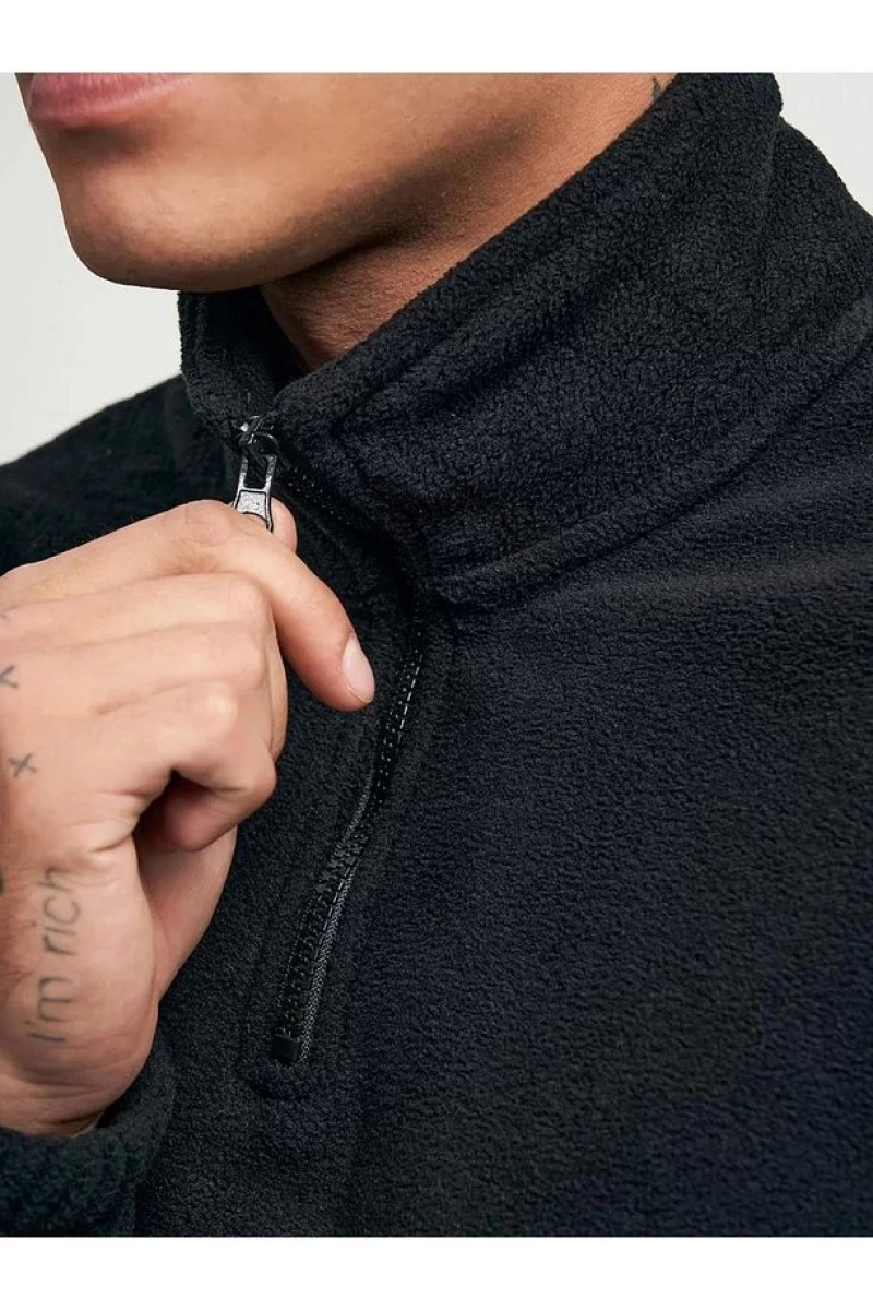 Unisex Relaxed Fit Yarım Fermuarlı Dik Yaka Sweatshirt  melanj Gri