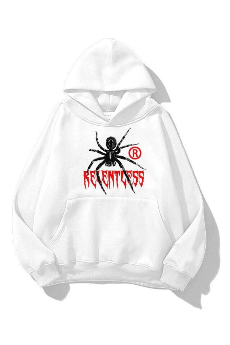 Unisex Relentless Sweatshirt Hoodie Beyaz