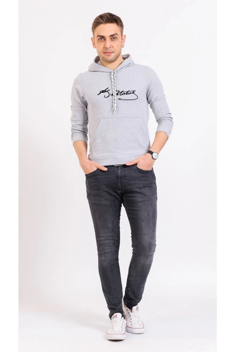 Unisex Renkli Kemal Atatürk Imzalı Kapüşonlu Sevgili Kombin Sweatshirt