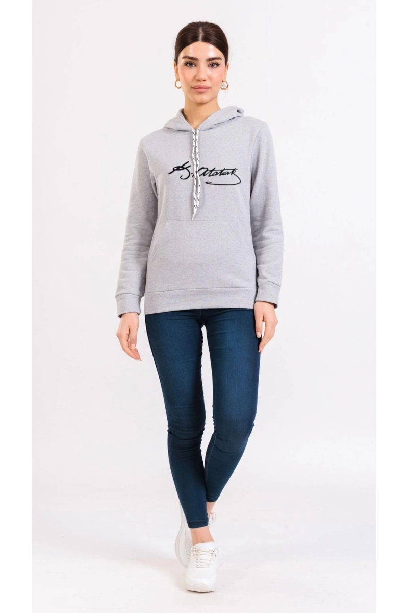 Unisex Renkli Kemal Atatürk Imzalı Kapüşonlu Sevgili Kombin Sweatshirt
