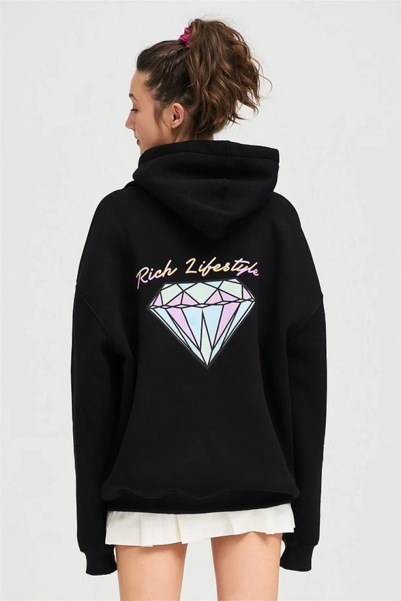 Unisex Rich Lifestyle Sweatshirt Hoodie Siyah