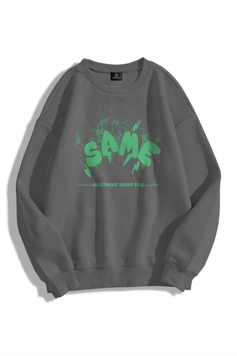 Unisex Same Bisiklet Yaka Sweatshirt Siyah