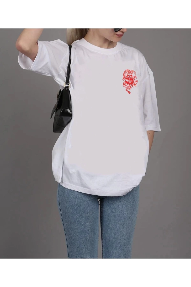 Unisex Şanslı Dragon Rahat Kesim Oversize T-shirt