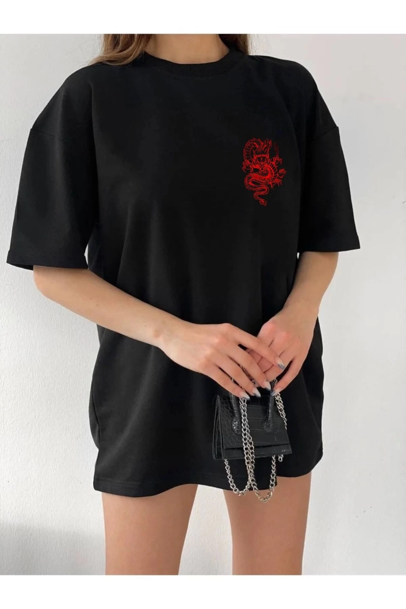 Unisex Şanslı Dragon Rahat Kesim Oversize T-shirt