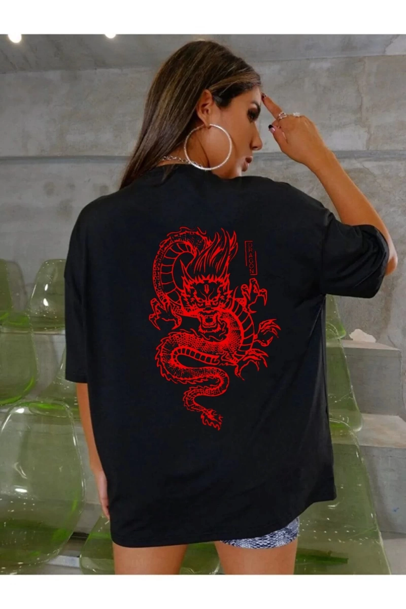 Unisex Şanslı Dragon Rahat Kesim Oversize T-shirt