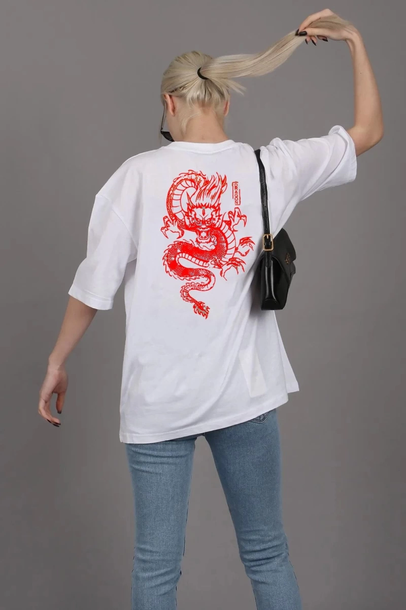 Unisex Şanslı Dragon Rahat Kesim Oversize T-shirt