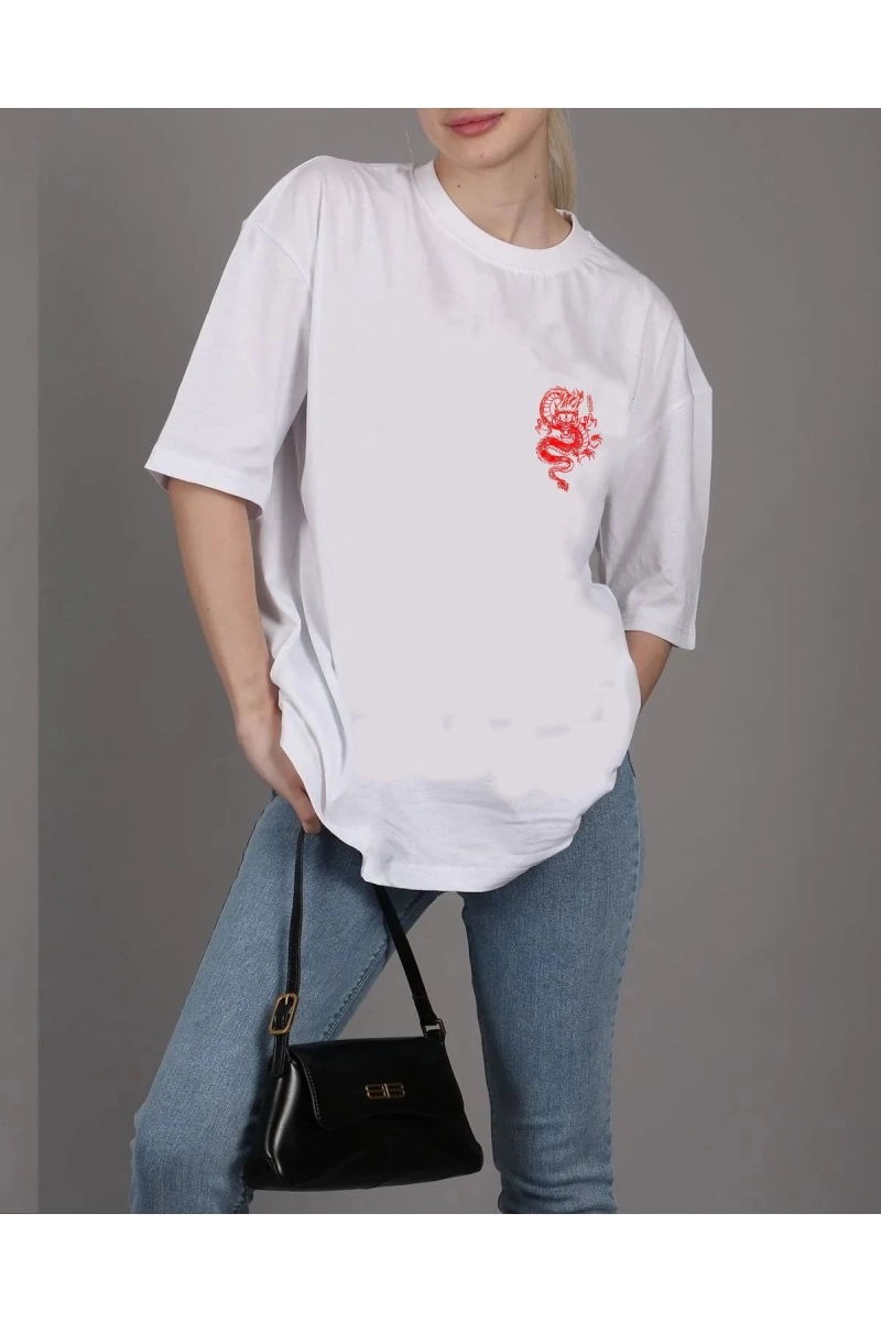 Unisex Şanslı Dragon Rahat Kesim Oversize T-shirt