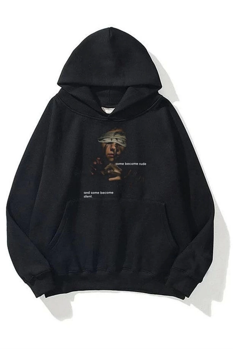 Unisex Silent Sweatshirt Hoodie Siyah