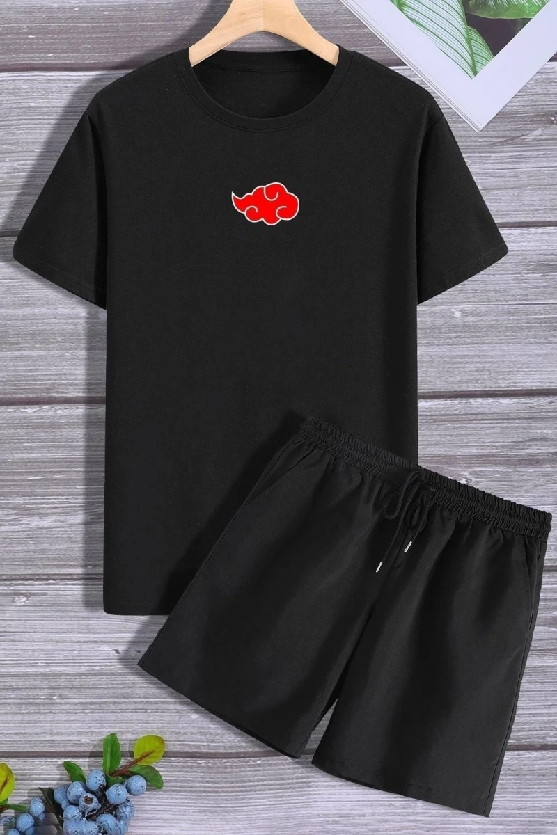 Unisex Sırt Baskılı Şort T-shirt Eşofman Takımı TSH-BULUT-SHRT-DÜZ