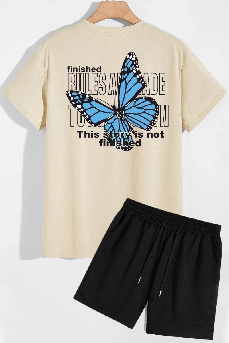 Unisex Sırt Baskılı Şort T-shirt Eşofman Takımı TSH-KELEBEK-SHRT-DÜZ