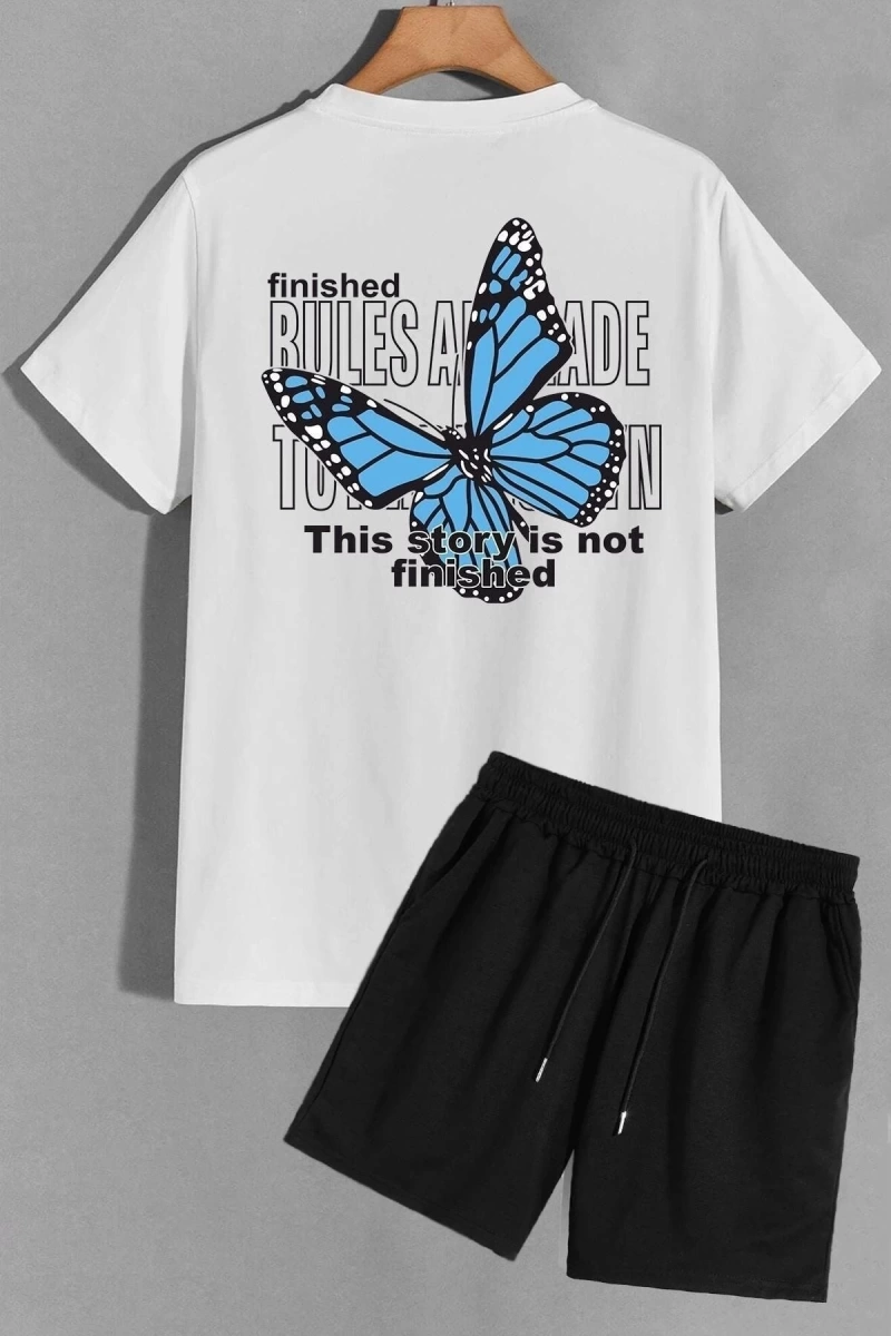 Unisex Sırt Baskılı Şort T-shirt Eşofman Takımı TSH-KELEBEK-SHRT-DÜZ