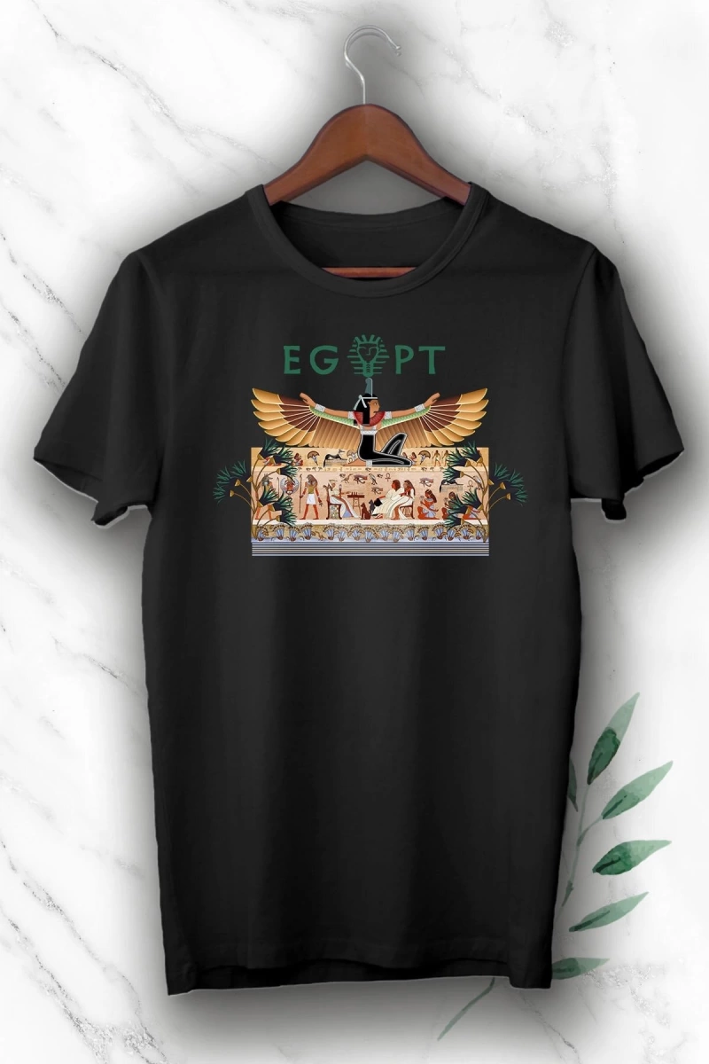 Unısex Siyah  Antik Mısır Egypt Firavun Tişört