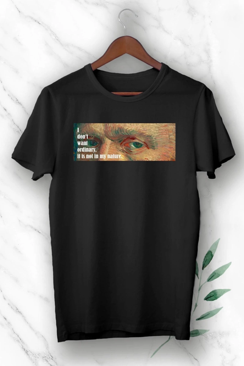 Unısex Siyah Art Vincent Van Gogh Baskılı Tişört