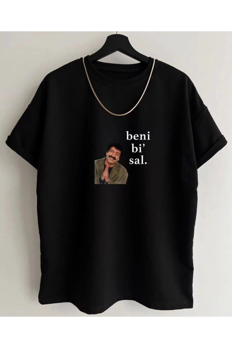 Unisex Siyah Beni Bi Sal Baskılı Bisiklet Yaka Tshirt