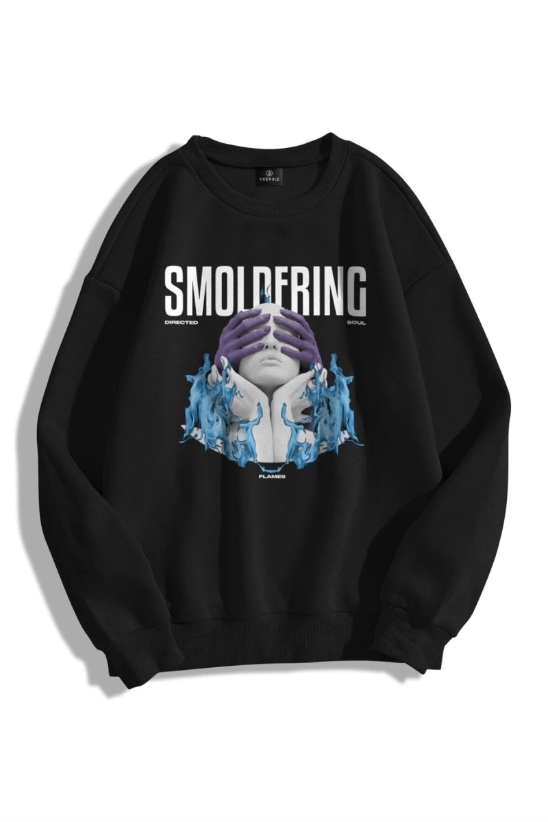 Unisex Smoldering Bisiklet Yaka Sweatshirt