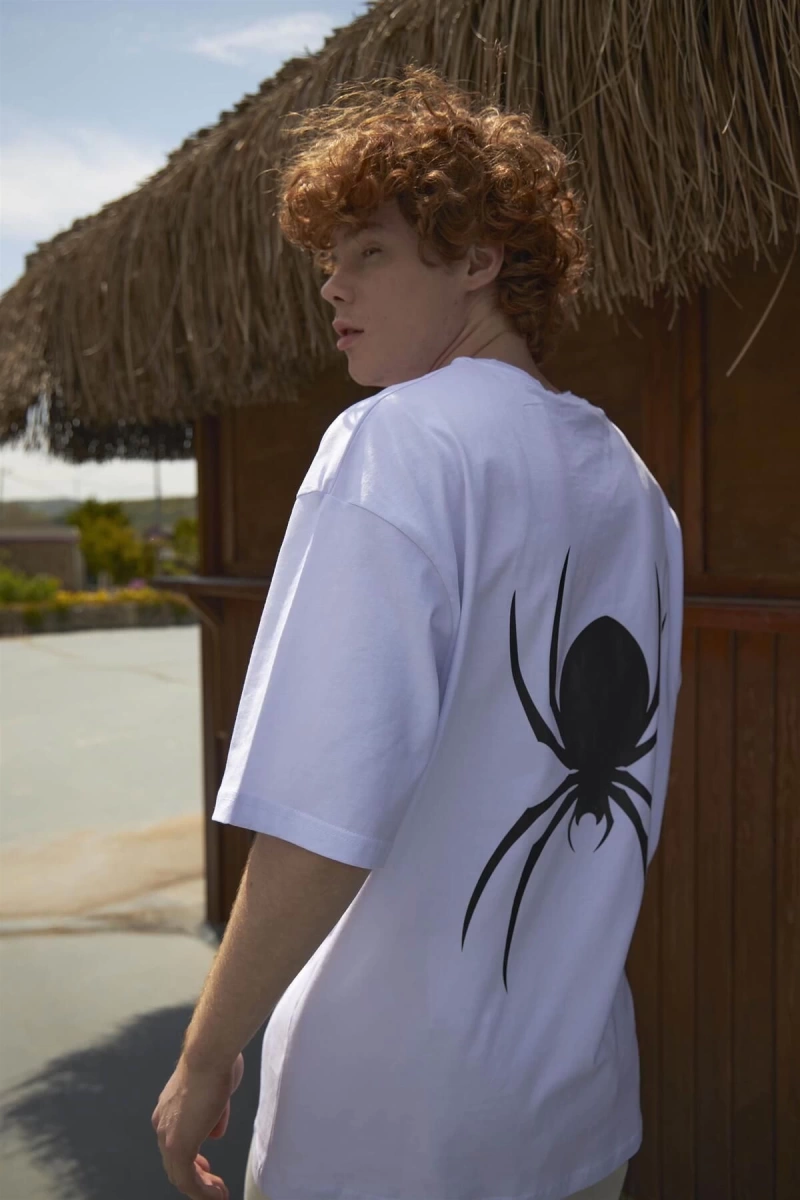 Unisex Spider Tshirt Beyaz