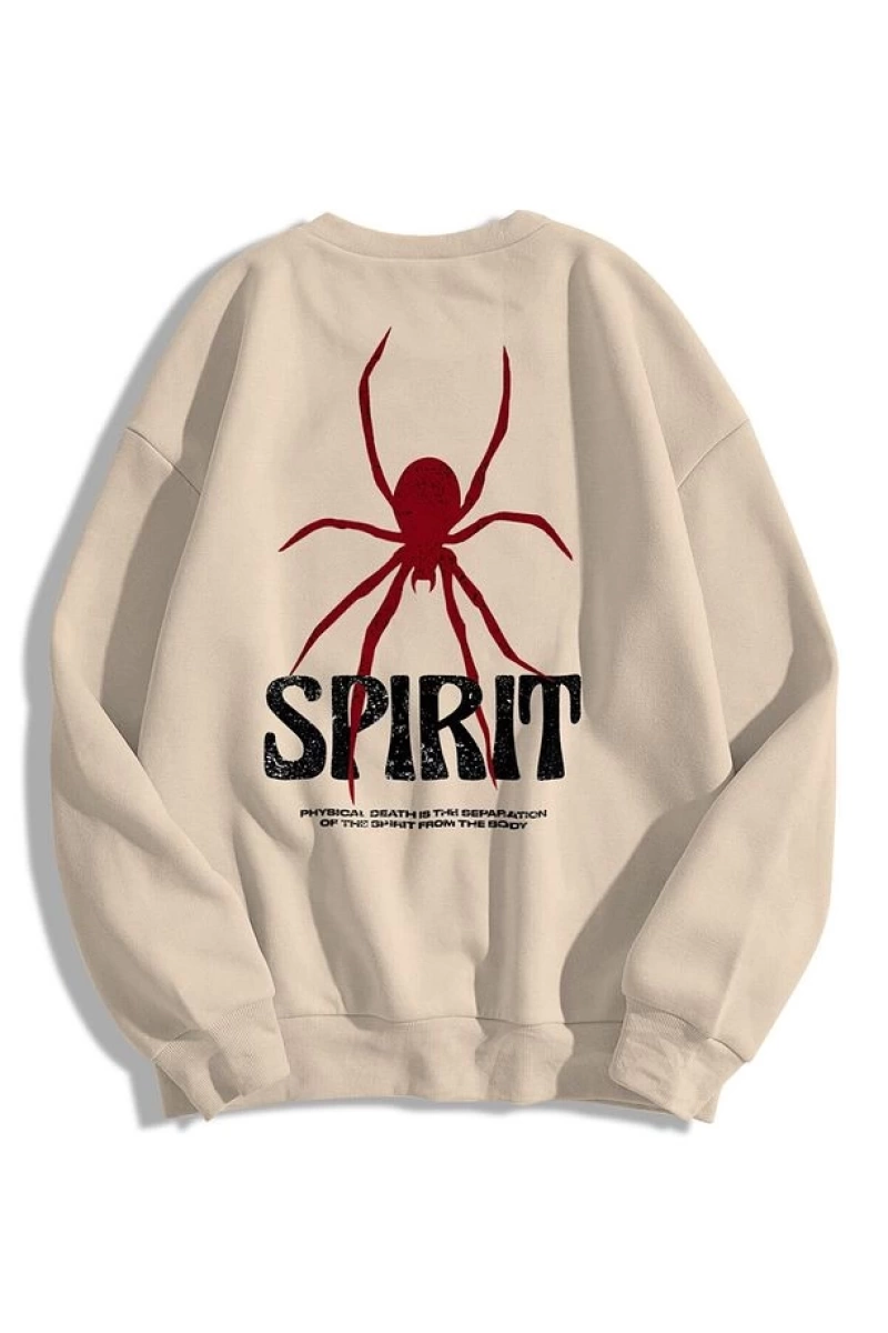 Unisex Spirit Bisiklet Yaka Sweatshirt Hoodie Gri