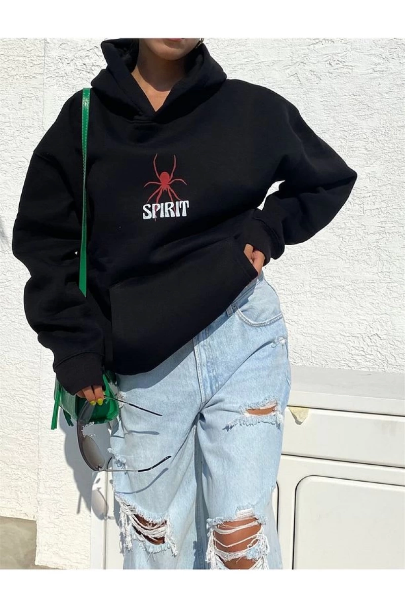 Unisex Spirit Sweatshirt Hoodie Siyah