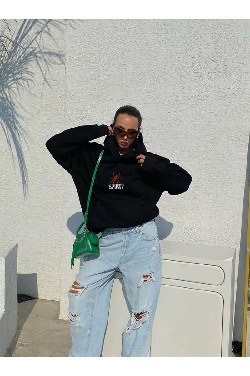 Unisex Spirit Sweatshirt Hoodie Siyah