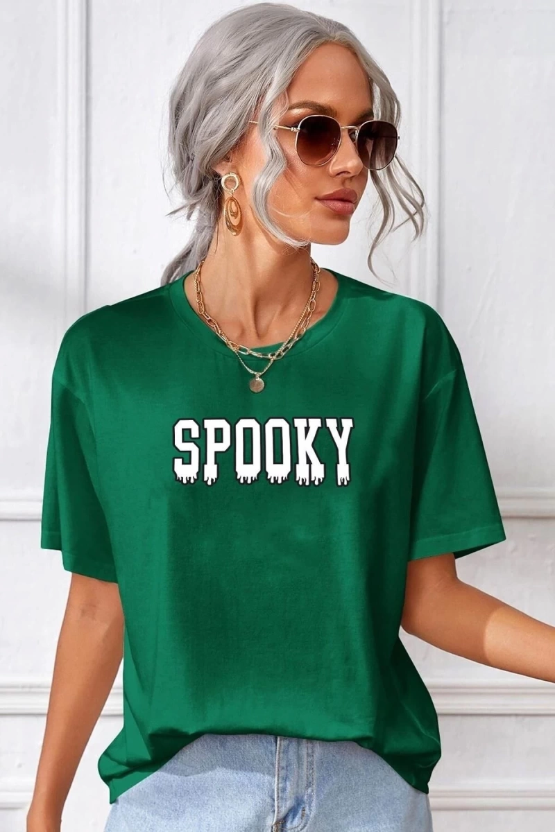 Unisex Spooky Baskılı T-shirt
