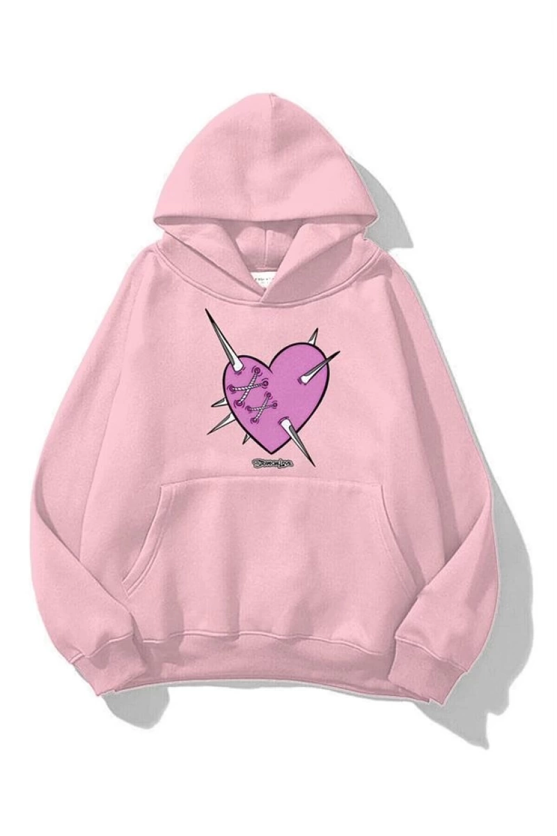 Unisex Strange Love Sweatshirt Hoodie Pembe