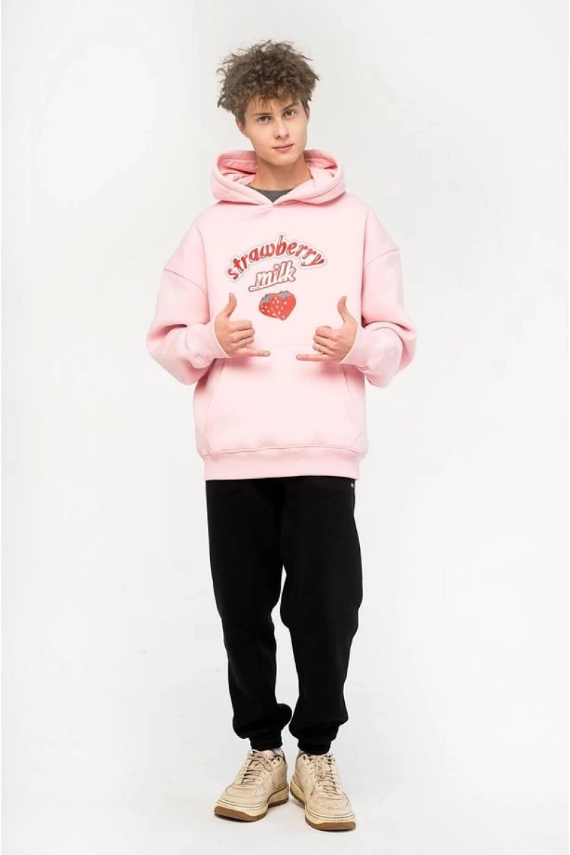 Unisex Strawberry Milk Sweatshirt Hoodie Pembe
